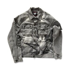 RARE Tezuka Productions Astro Boy Gray Denim 2-Sided Distressed Jean Jacket Sz S